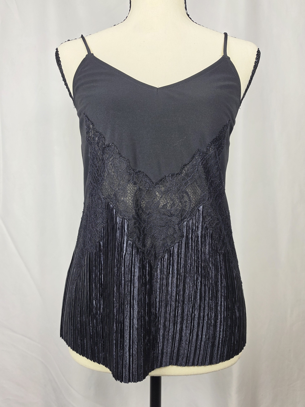 Express Coquette Black Lace & Pleated V-Neck Romantic Camisole Tank XS